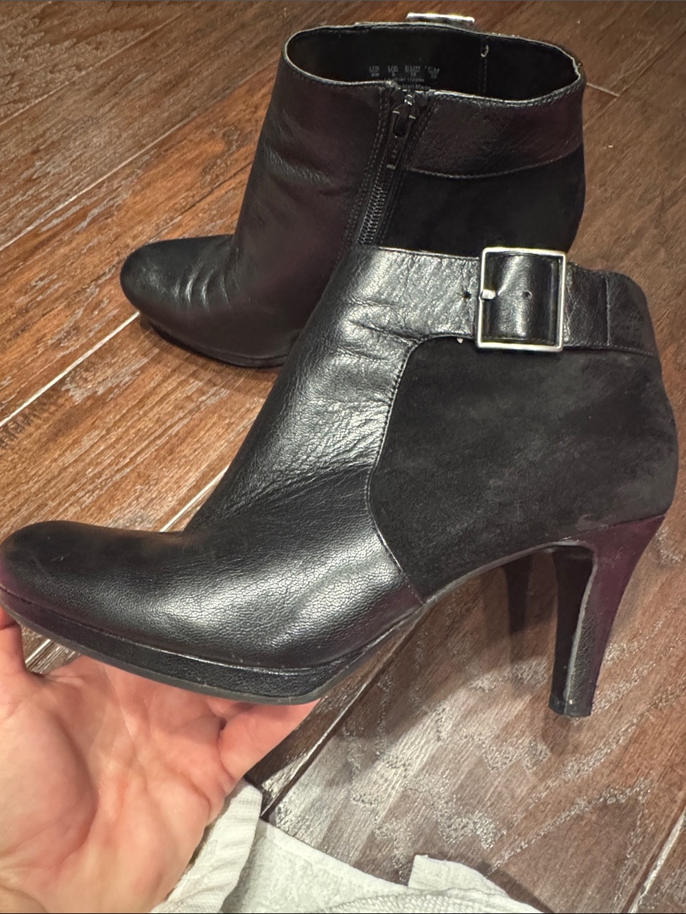 Naturalizer Black Leather & Suede Ankle Booties with Buckle - Picture 4 of 9